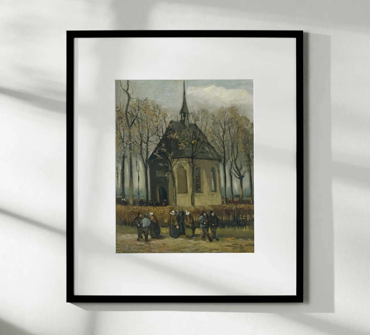 van Gogh, Chiesa di Nuenen con i fedeli poster con telaio in legno da Carinaprint