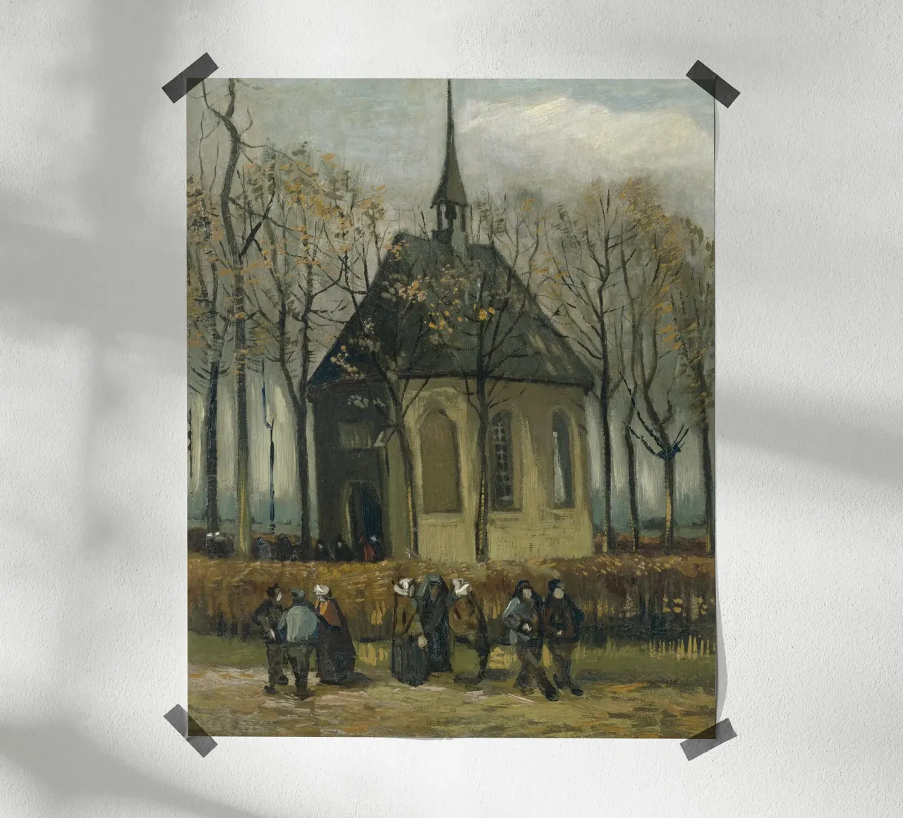van Gogh, Chiesa di Nuenen con i fedeli poster con telaio in legno da Carinaprint