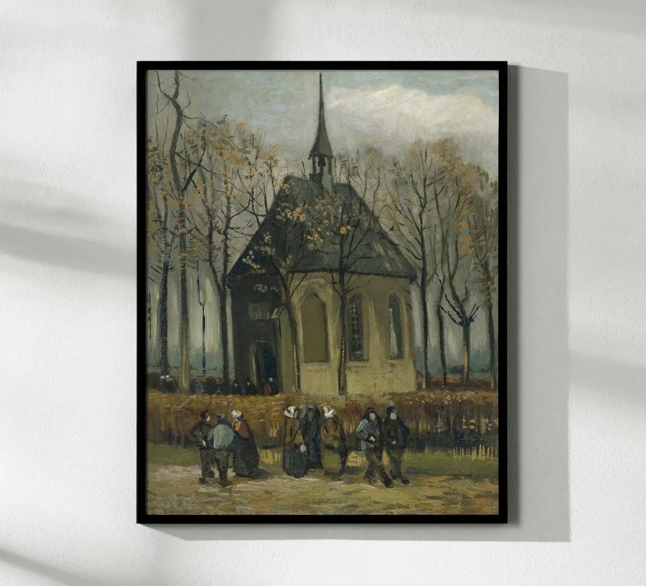 van Gogh, Chiesa di Nuenen con i fedeli poster con telaio in legno da Carinaprint