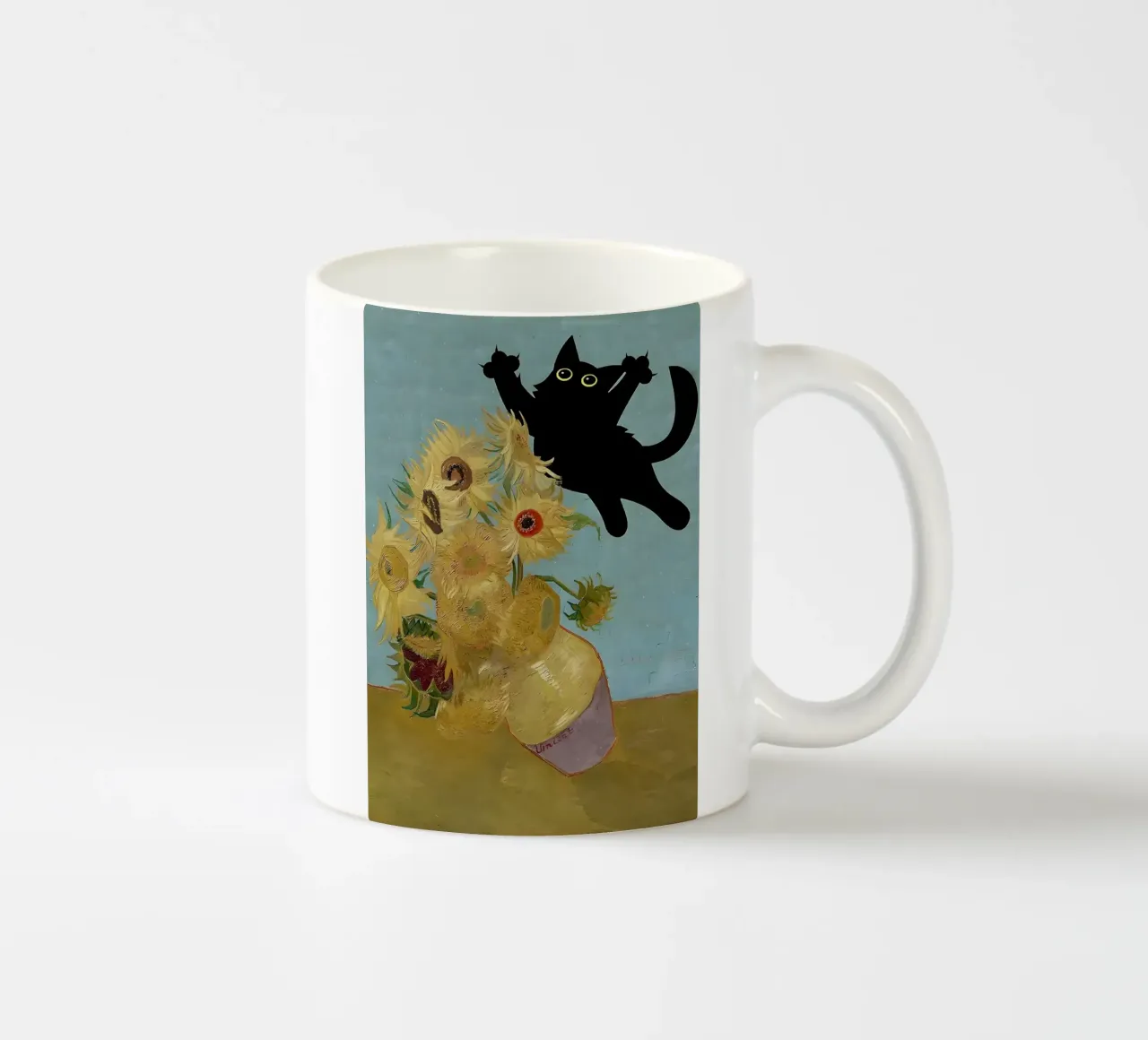 Gatto con i girasoli tazza in ceramica da Purrfect Whiskers Art