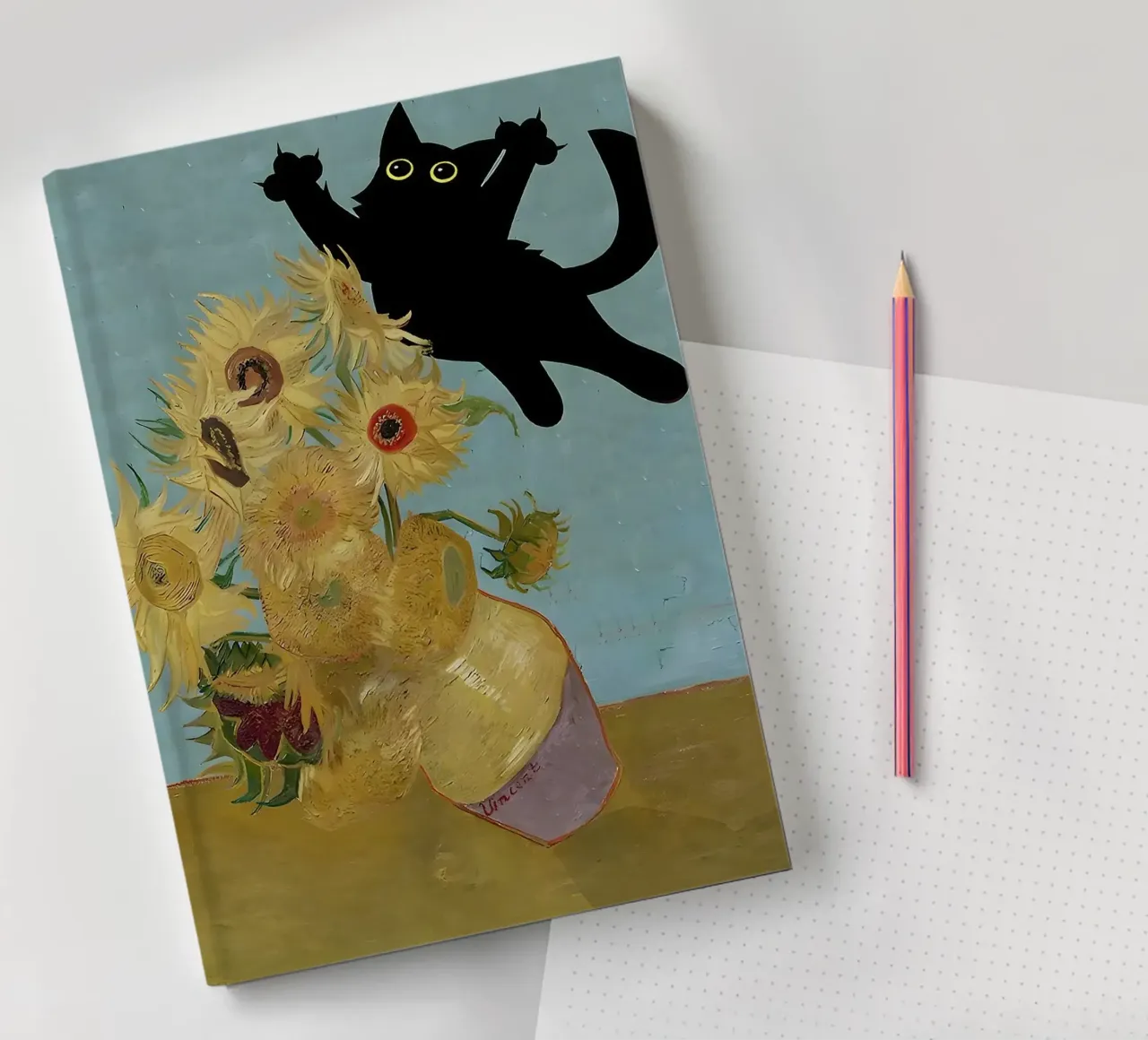 Sunflowers Cat notebook by Purrfect Whiskers Art