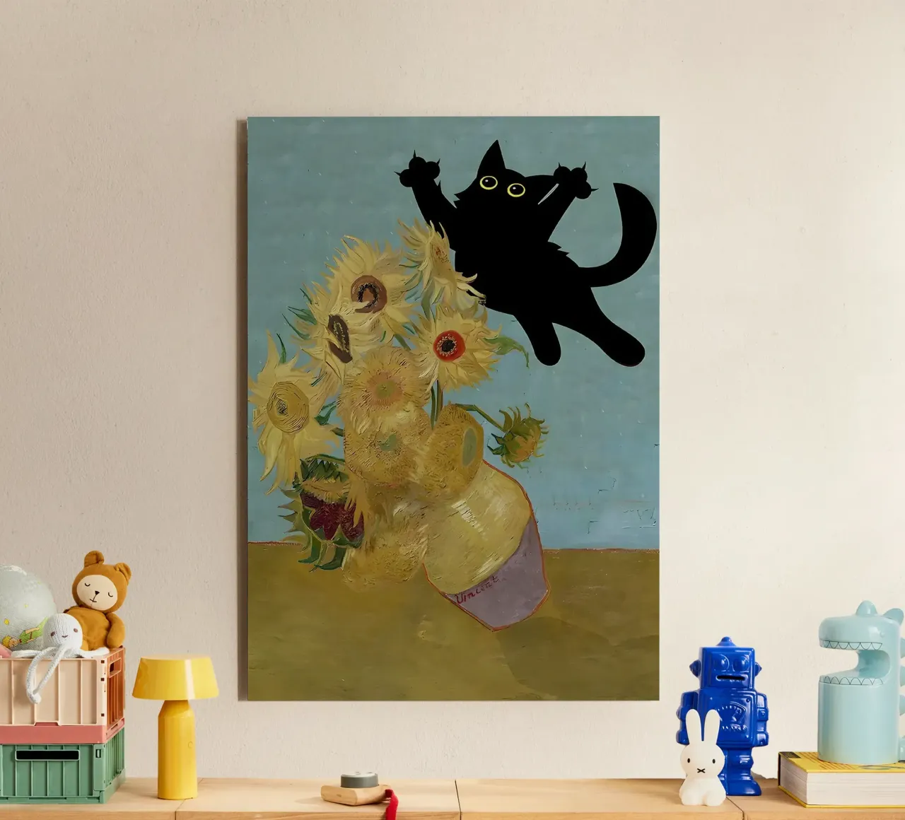Gatto con i girasoli alluminio dibond da Purrfect Whiskers Art