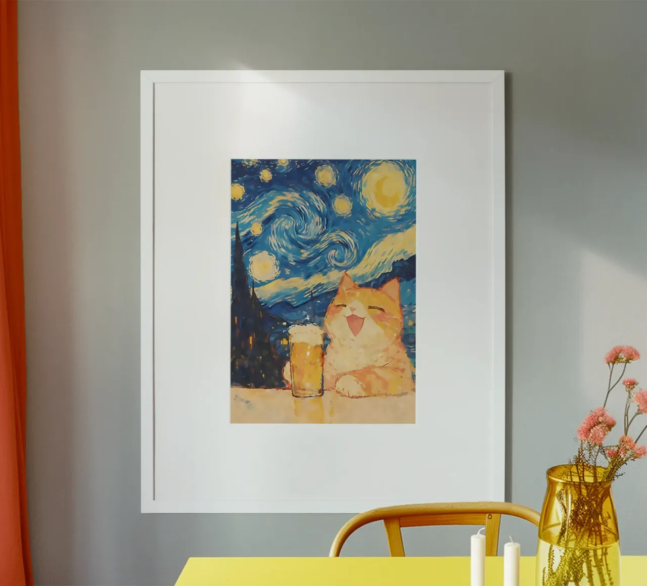 Gatto arancione poster con telaio in plastica da Purrfect Whiskers Art