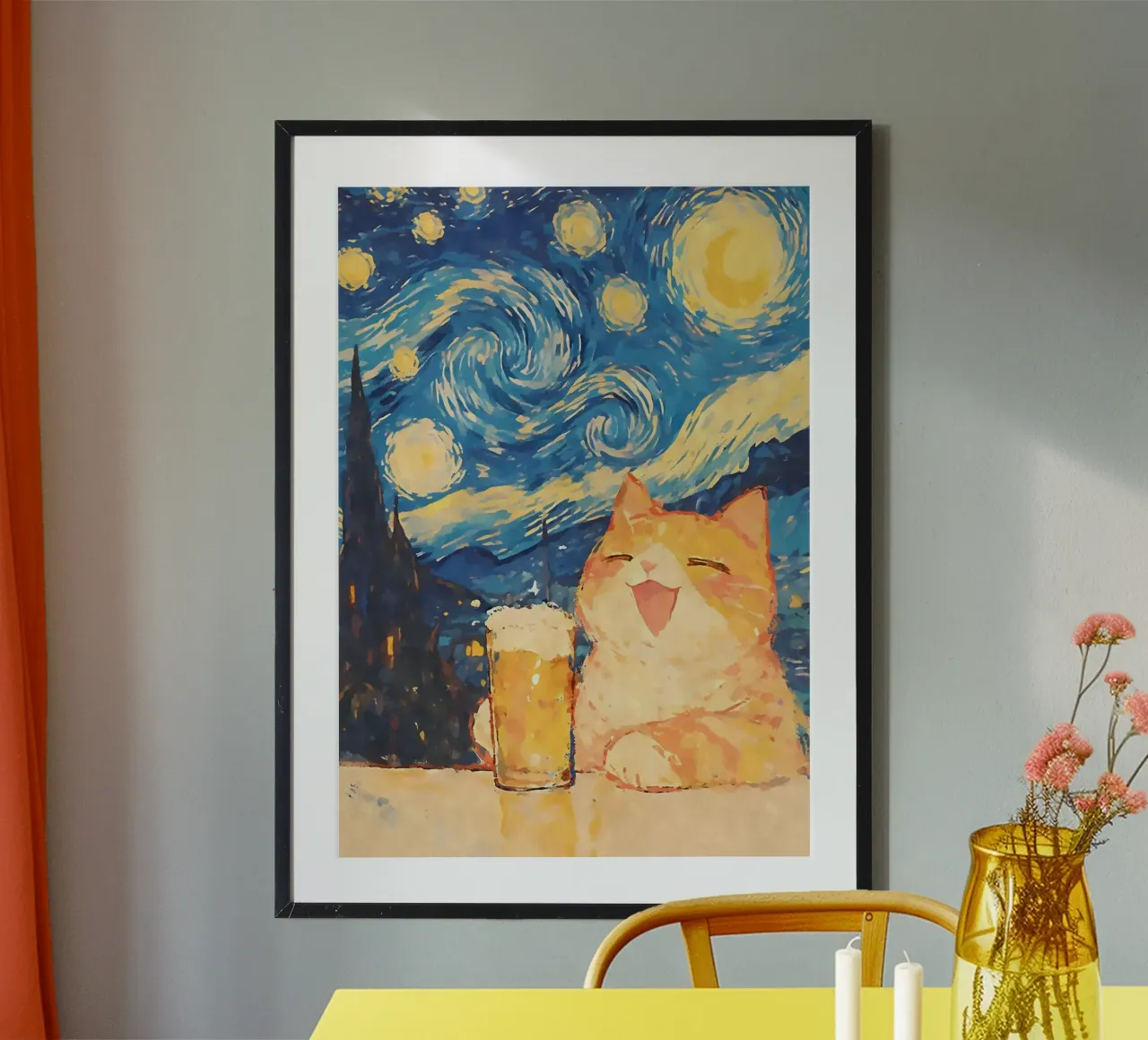 Gatto arancione poster con telaio in plastica da Purrfect Whiskers Art
