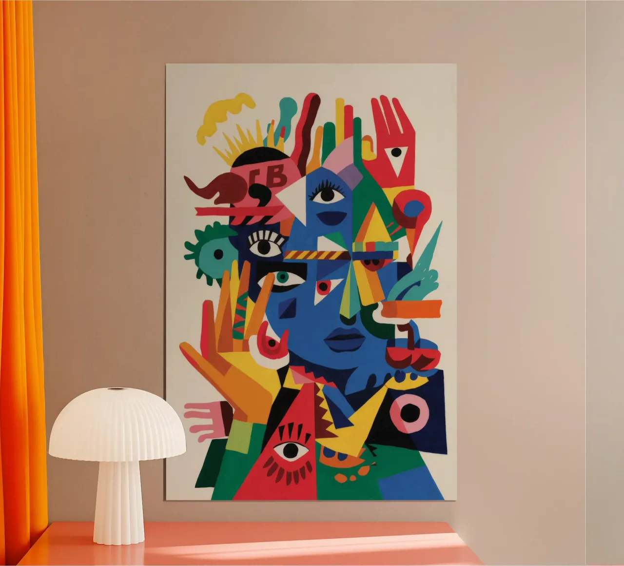 Gefragmenteerde gezichten poster met aluminium frame van Monarco Virtuoso