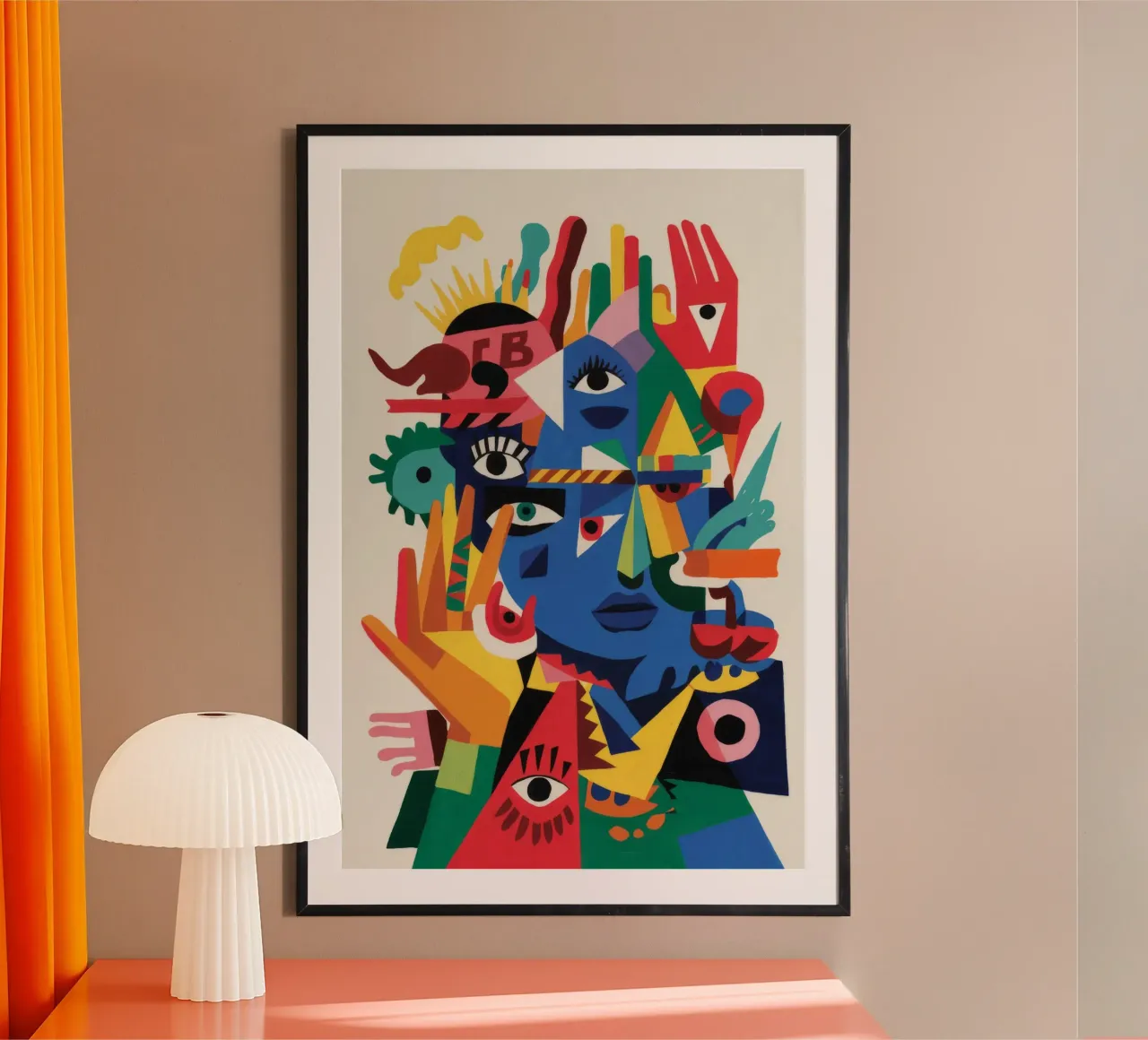 Gefragmenteerde gezichten poster met aluminium frame van Monarco Virtuoso