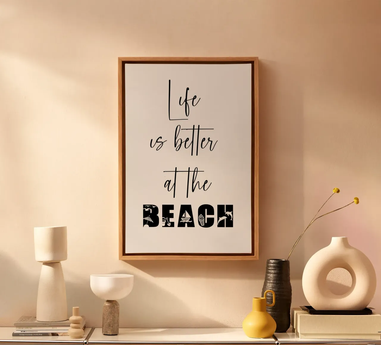 Life Is Better At The Beach Funny Summer canvas with Floater frame by Shark Printables