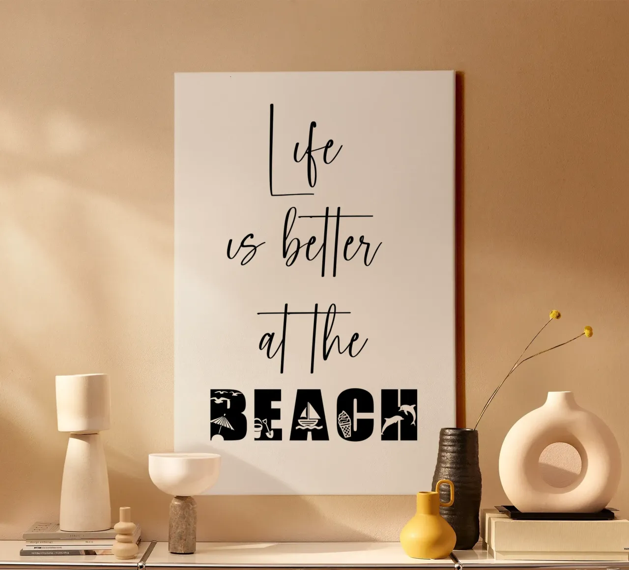 Life Is Better At The Beach Funny Summer canvas with Floater frame by Shark Printables