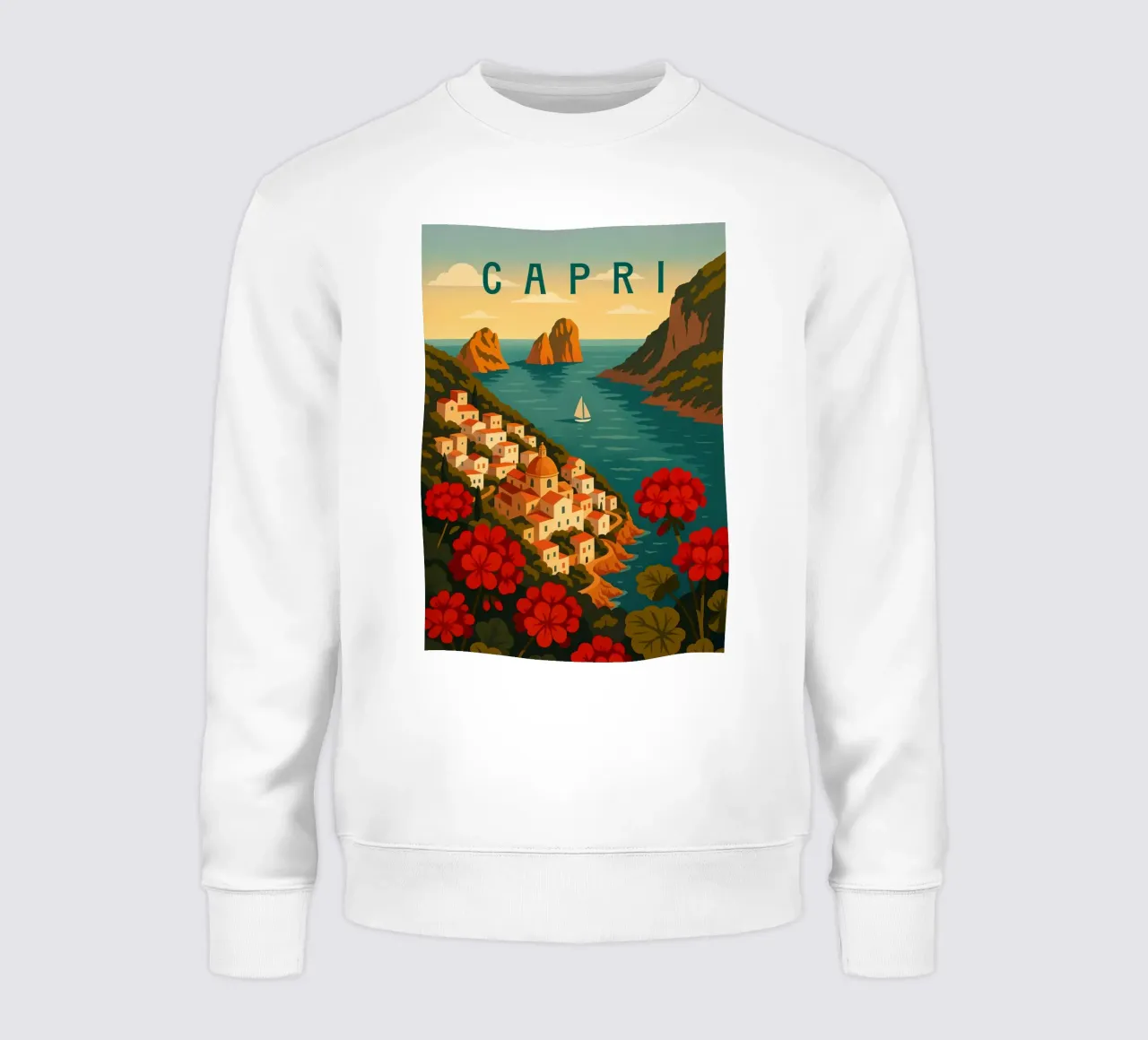 Affiche de voyage Capri - Vue de l'île colorée de la côte amalfitaine sweat de Wanderlust
