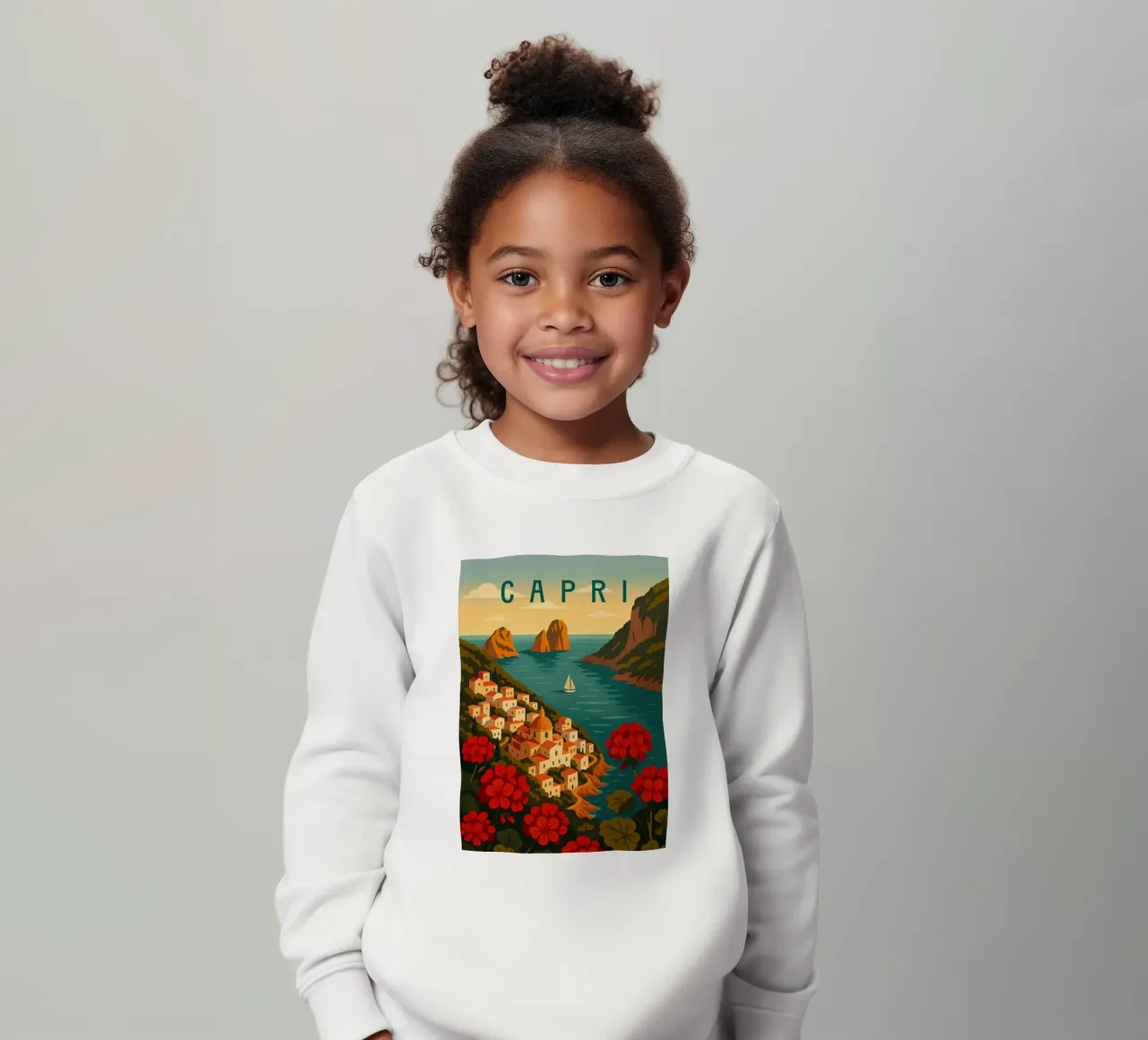 Capri Travel Poster – Colorful Amalfi Coast Island View kids sweatshirt by Wanderlust