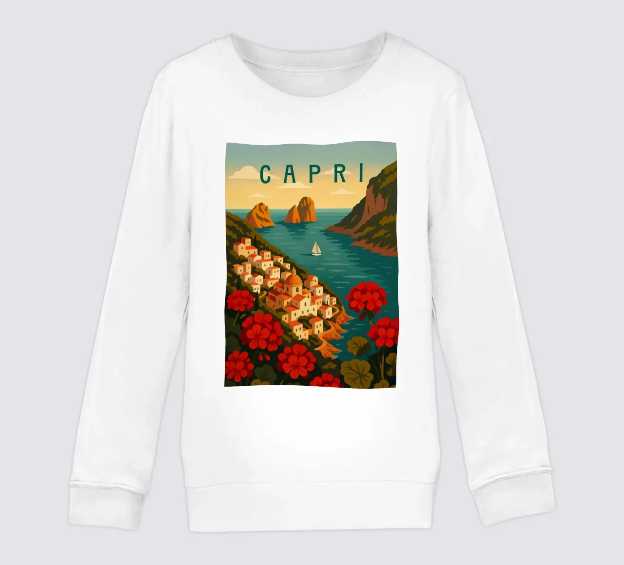 Capri Travel Poster – Colorful Amalfi Coast Island View kids sweatshirt by Wanderlust
