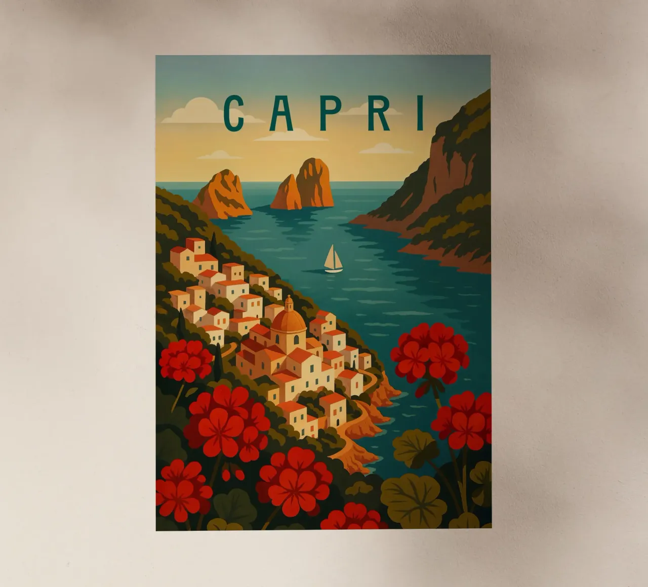 Capri Travel Poster – Colorful Amalfi Coast Island View backlit film by Wanderlust