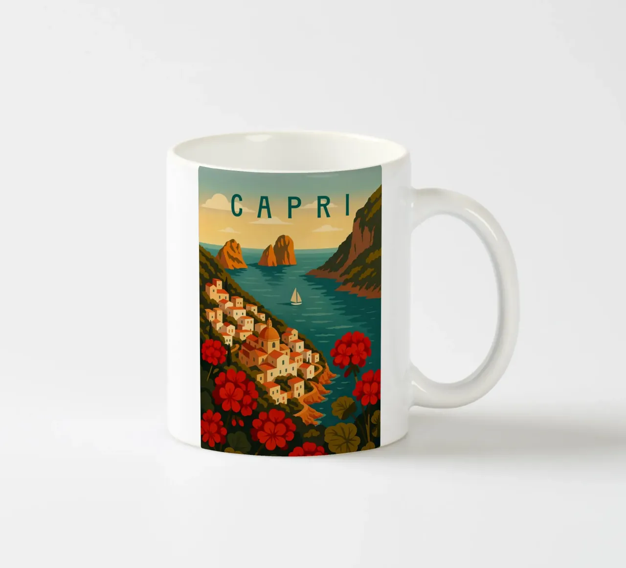 Capri Reisposter - Kleurrijke Uitzicht op het eiland Amalfikust keramische mok van Wanderlust