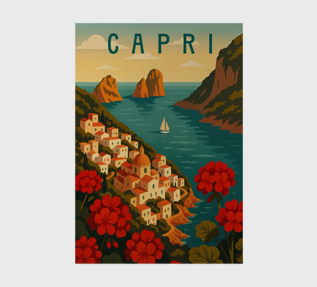 Affiche de voyage Capri - Vue de l'île colorée de la côte amalfitaine carnet de notes de Wanderlust
