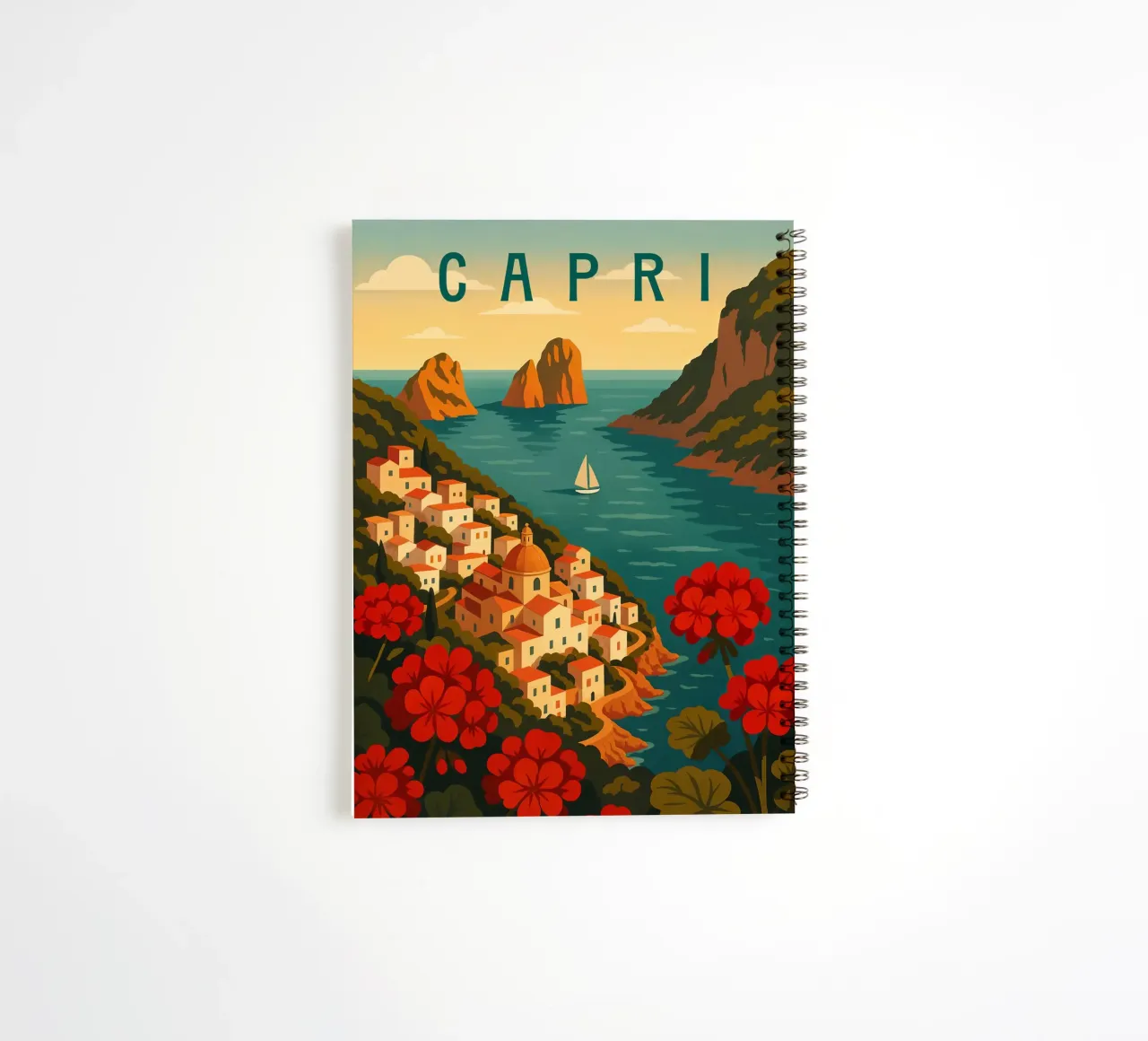 Capri Travel Poster – Colorful Amalfi Coast Island View spiral notebook by Wanderlust