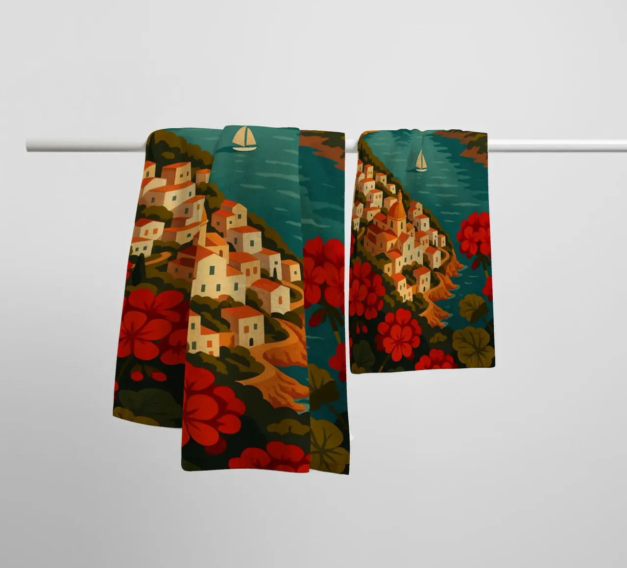 Affiche de voyage Capri - Vue de l'île colorée de la côte amalfitaine serviette de bain de Wanderlust
