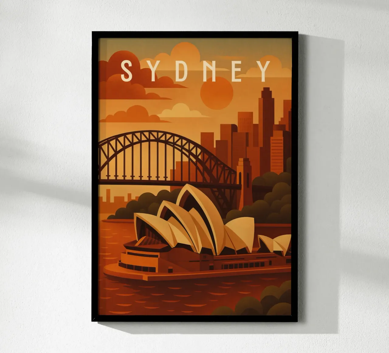 Sydney Travel Poster – Opera House and Harbour Skyline hahnemühle by Wanderlust