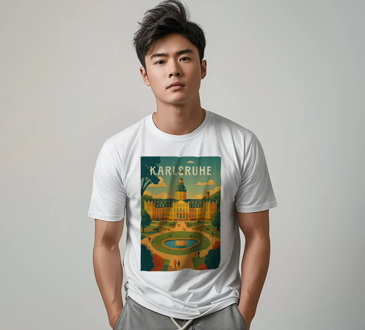 Poster di viaggio di Karlsruhe - Palazzo e giardini barocchi t-shirt da Wanderlust