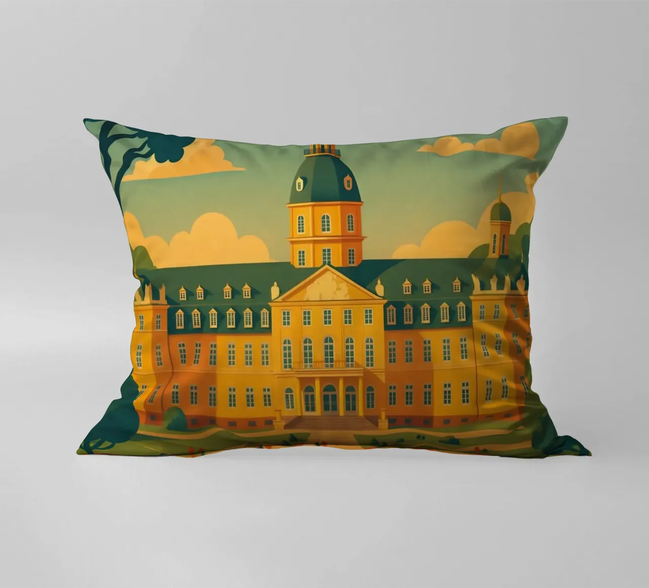 Poster di viaggio di Karlsruhe - Palazzo e giardini barocchi cuscino da Wanderlust