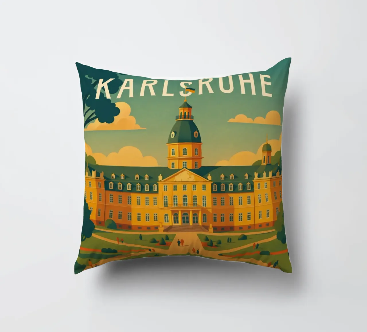 Poster di viaggio di Karlsruhe - Palazzo e giardini barocchi cuscino da Wanderlust
