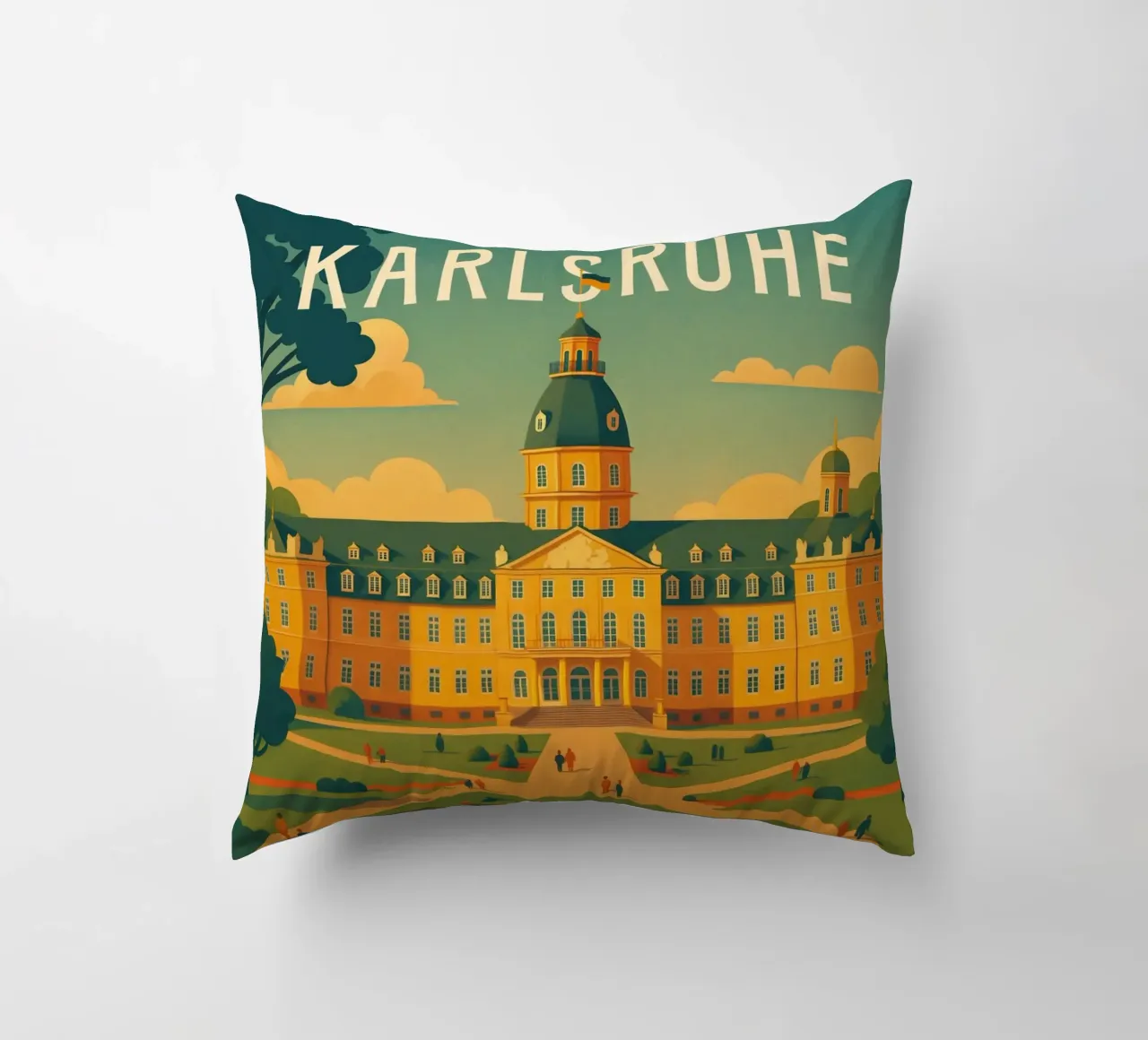 Poster di viaggio di Karlsruhe - Palazzo e giardini barocchi cuscino da Wanderlust