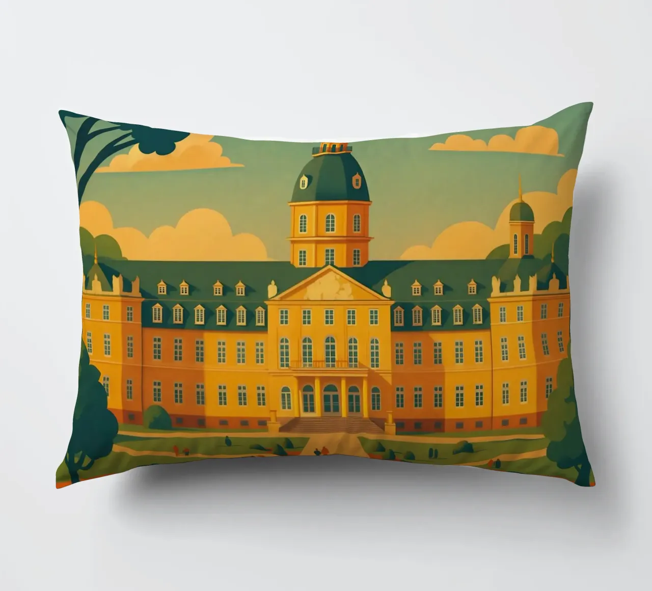 Poster di viaggio di Karlsruhe - Palazzo e giardini barocchi cuscino da Wanderlust