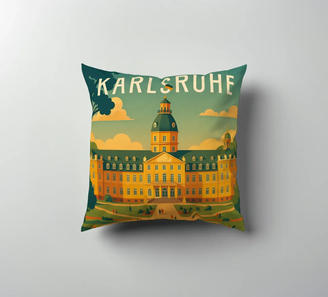 Poster di viaggio di Karlsruhe - Palazzo e giardini barocchi cuscino da Wanderlust