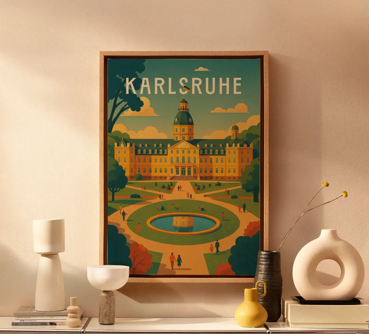 Poster di viaggio di Karlsruhe - Palazzo e giardini barocchi tela con Cornice a cassetta da Wanderlust