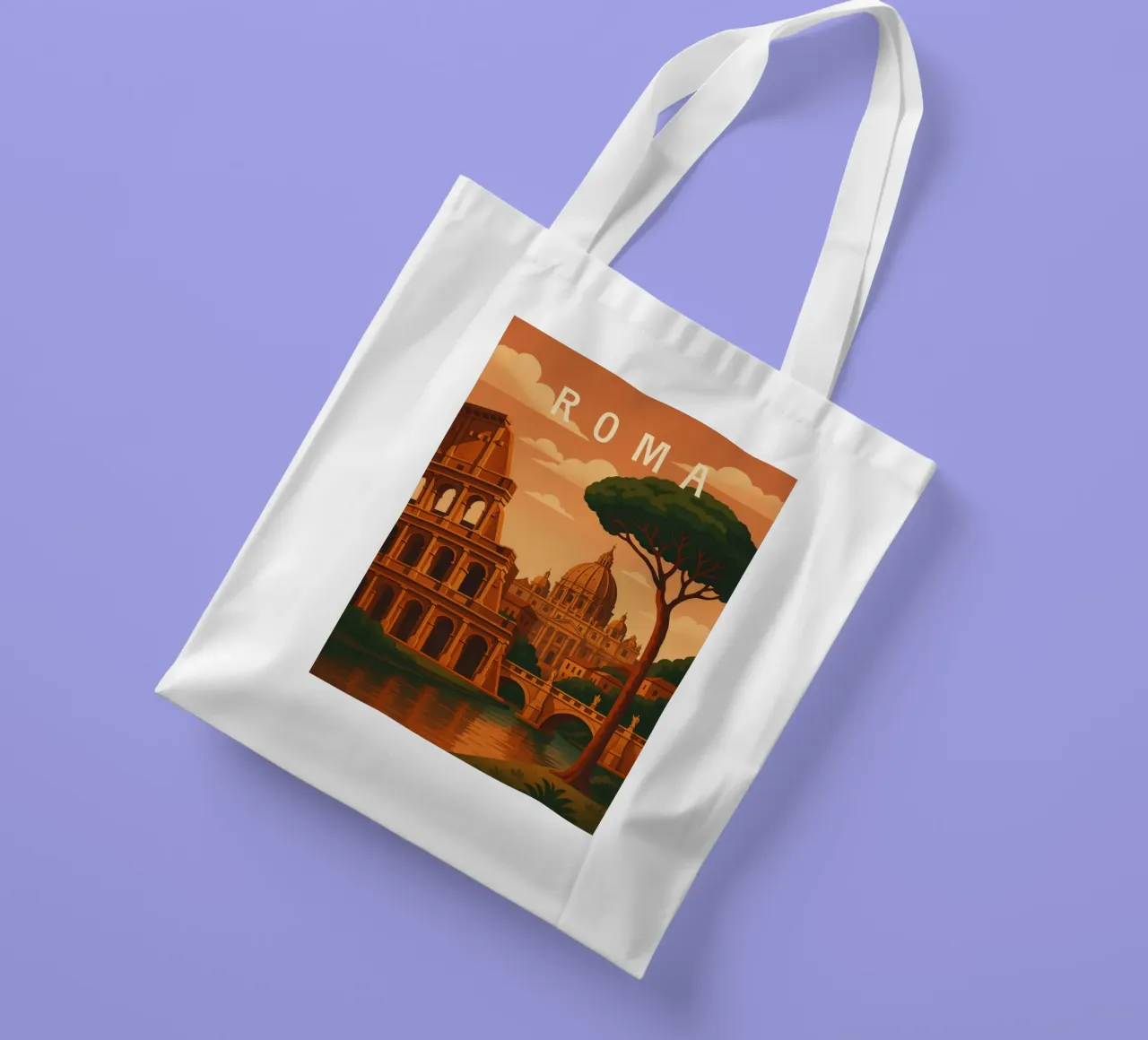 Reisposter Rome - Colosseum en Vaticaan bij zonsondergang jute draagtas van Wanderlust