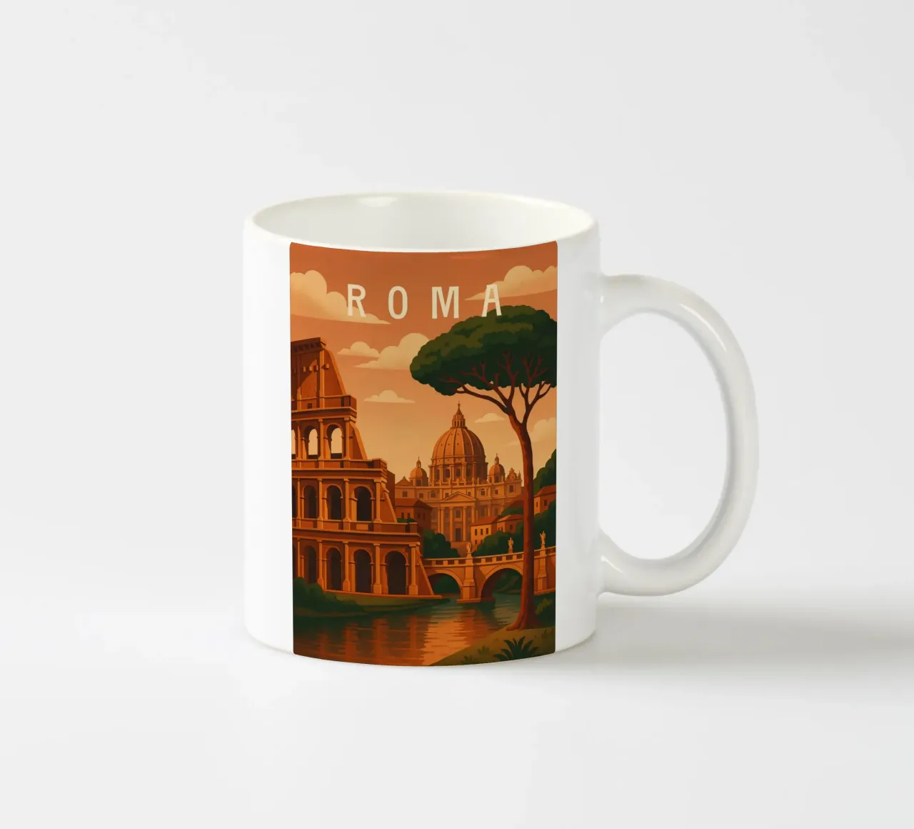 Reisposter Rome - Colosseum en Vaticaan bij zonsondergang keramische mok van Wanderlust
