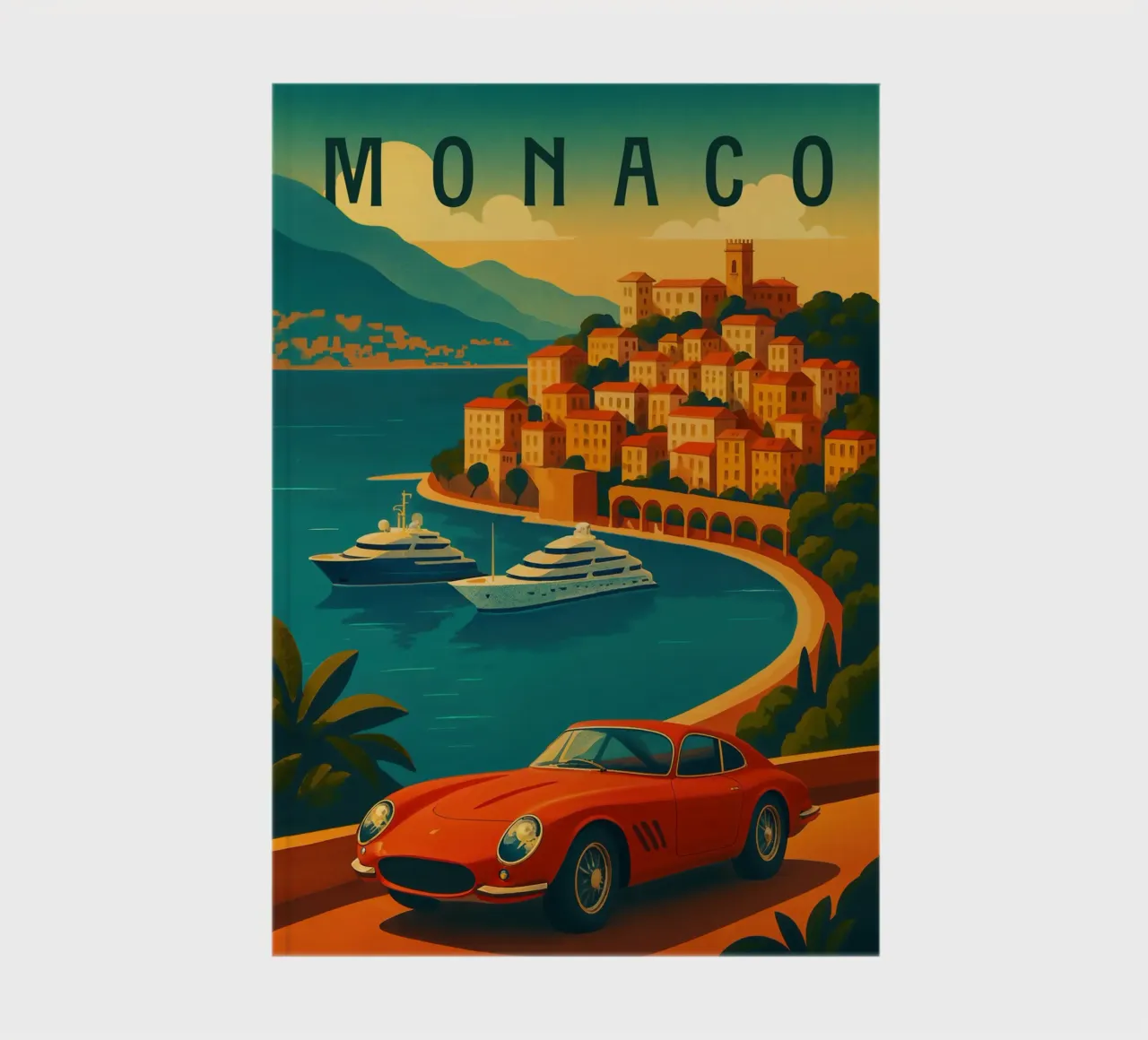 Monaco Travel Poster – Luxury Riviera with Cars and Yachts notebook by Wanderlust
