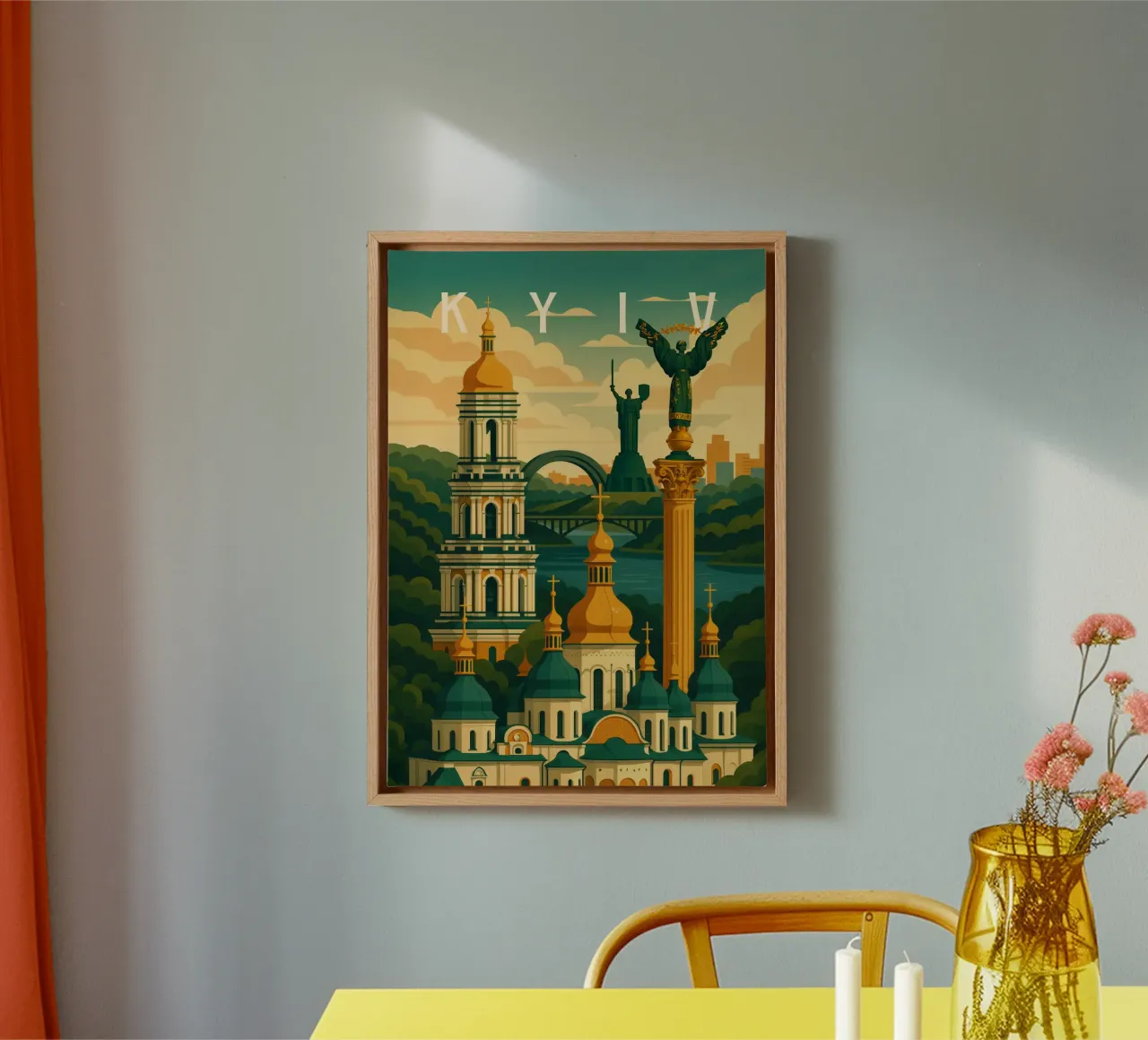 Kiev Reisposter Oekraïne - Gouden Koepels & Dnipro Skyline canvas met Baklijst van Wanderlust