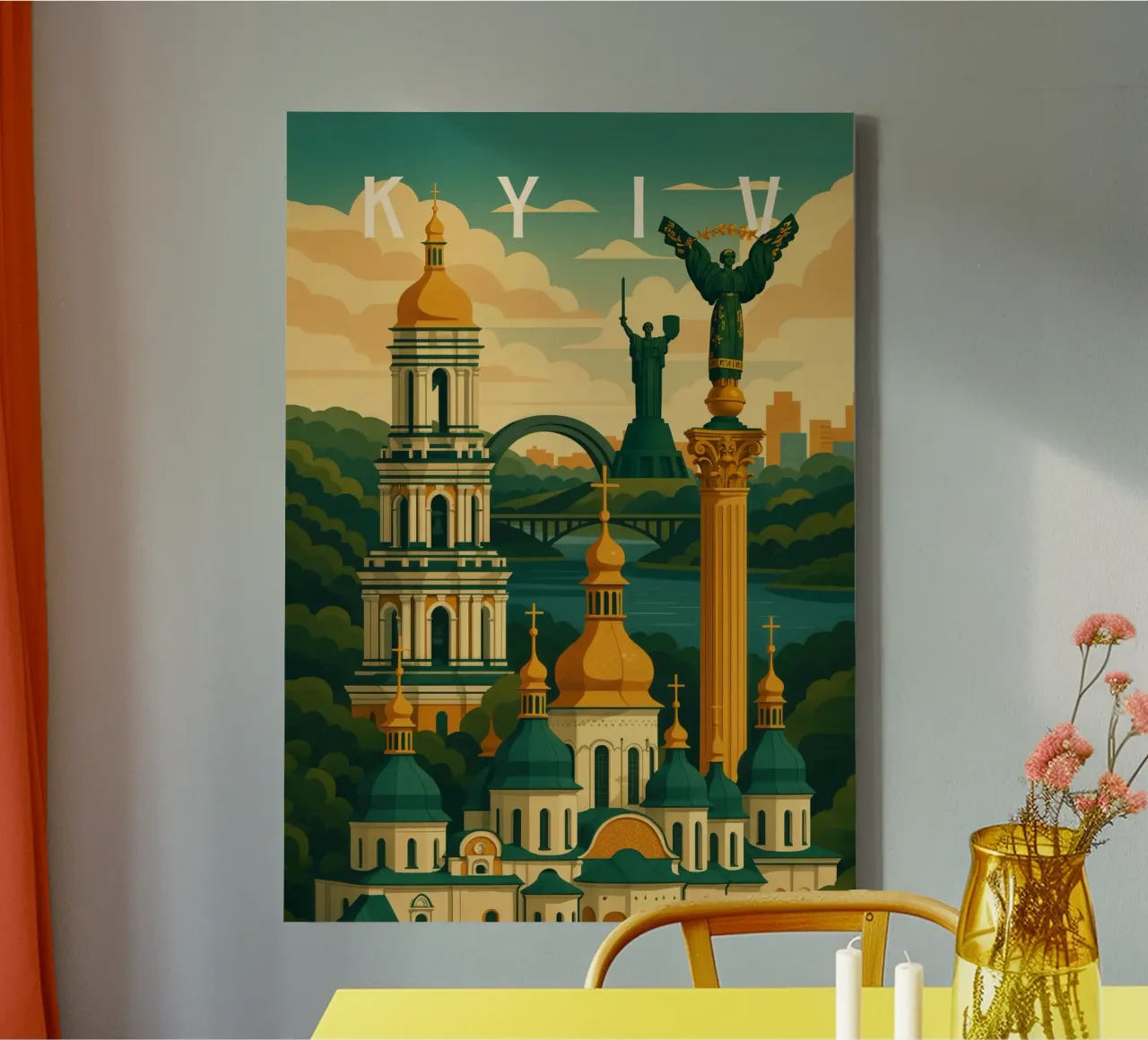 Kiev Reisposter Oekraïne - Gouden Koepels & Dnipro Skyline canvas met Baklijst van Wanderlust