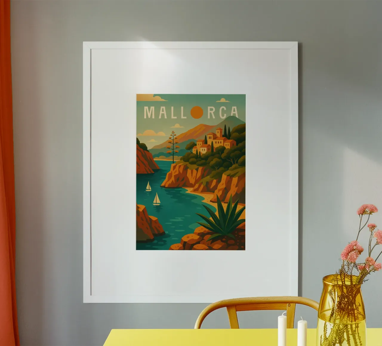 Mallorca Reiseposter Spanien - Mittelmeer Klippen & Meer Br Poster von Wanderlust