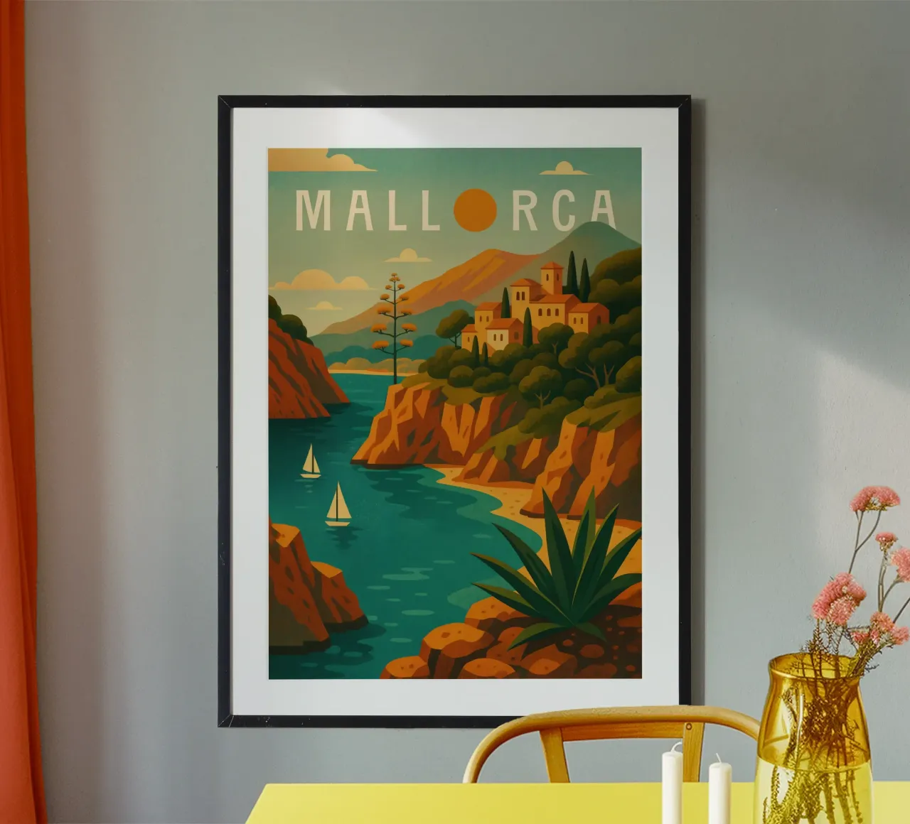 Mallorca Reiseposter Spanien - Mittelmeer Klippen & Meer Br Poster von Wanderlust