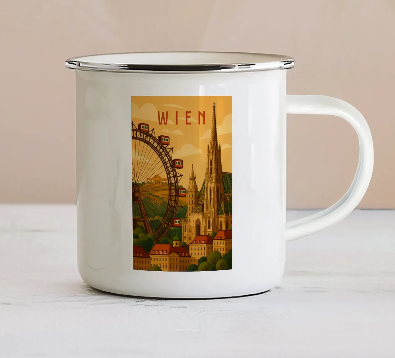 Wenen Reisposter Oostenrijk - Gotische Skyline & Historisch Gra emaille mok van Wanderlust