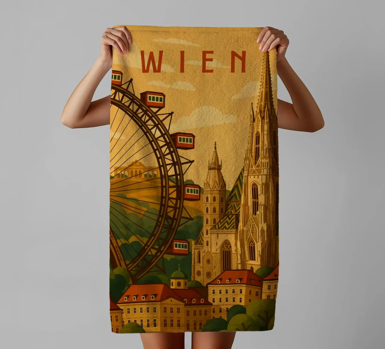 Wenen Reisposter Oostenrijk - Gotische Skyline & Historisch Gra badhanddoek van Wanderlust