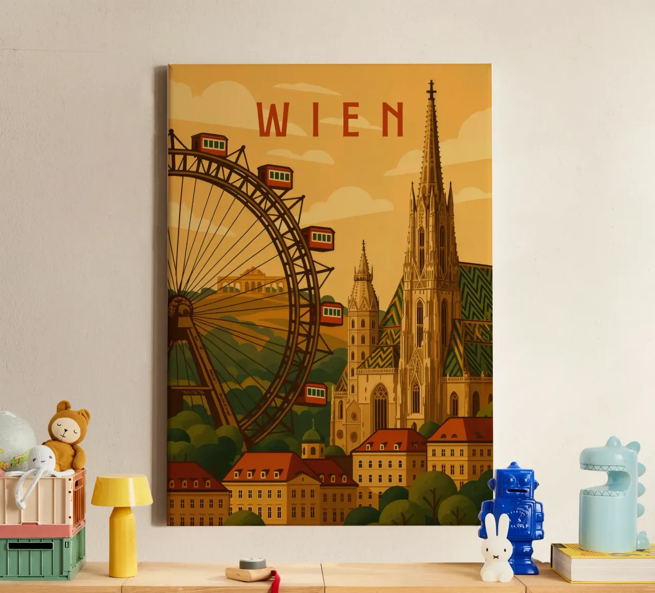 Wenen Reisposter Oostenrijk - Gotische Skyline & Historisch Gra canvas met Baklijst van Wanderlust