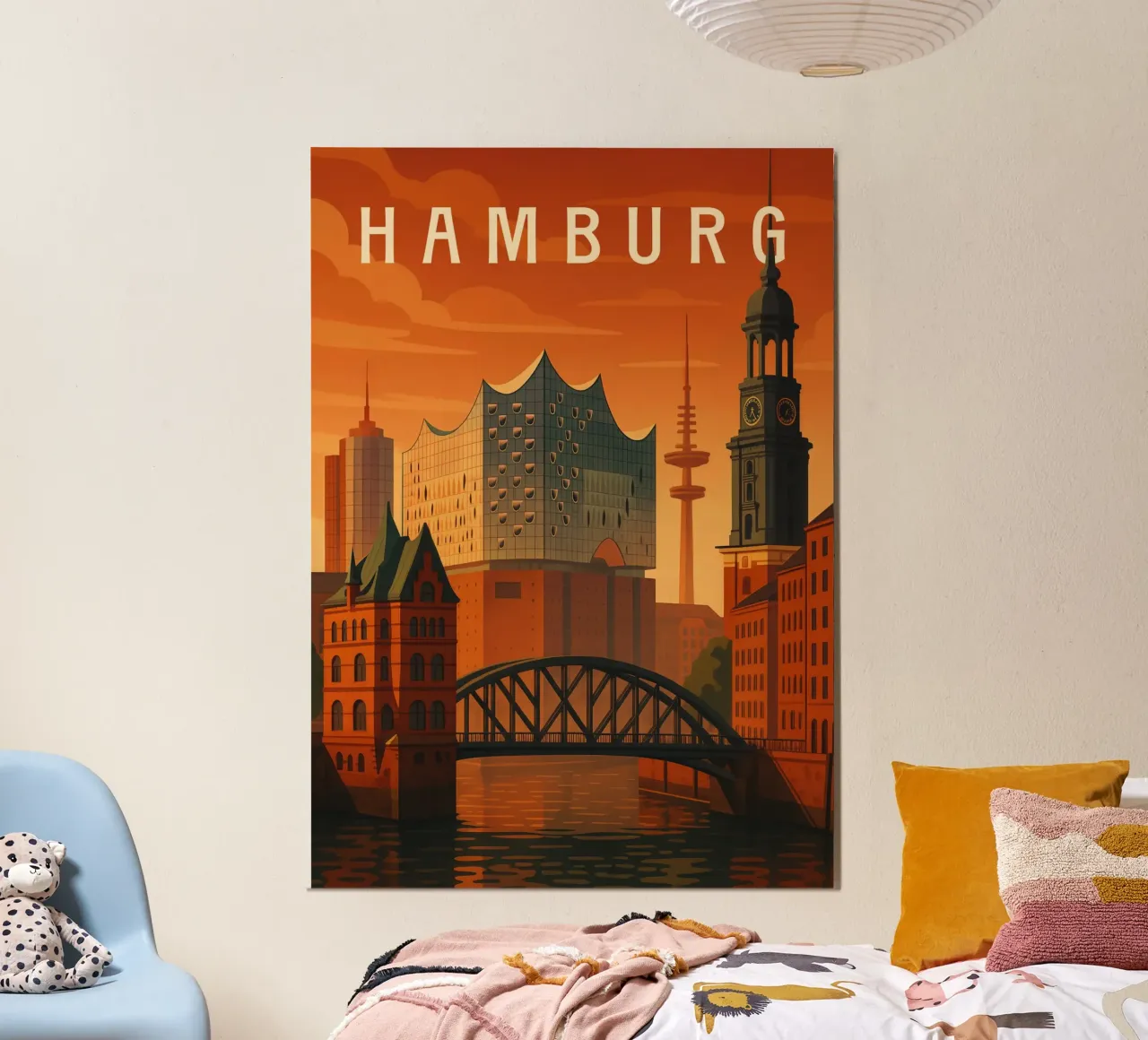 Hamburg Travel Poster Germany – Harbor, Sunset & City Icons hahnemühle by Wanderlust