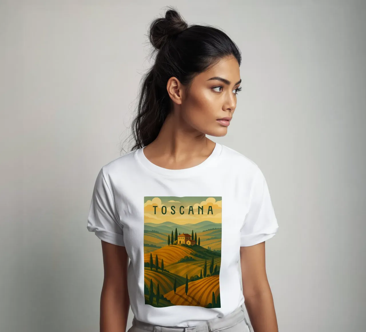 Poster di viaggio sulla Toscana - Colline ondulate e strade di cipressi t-shirt da Wanderlust