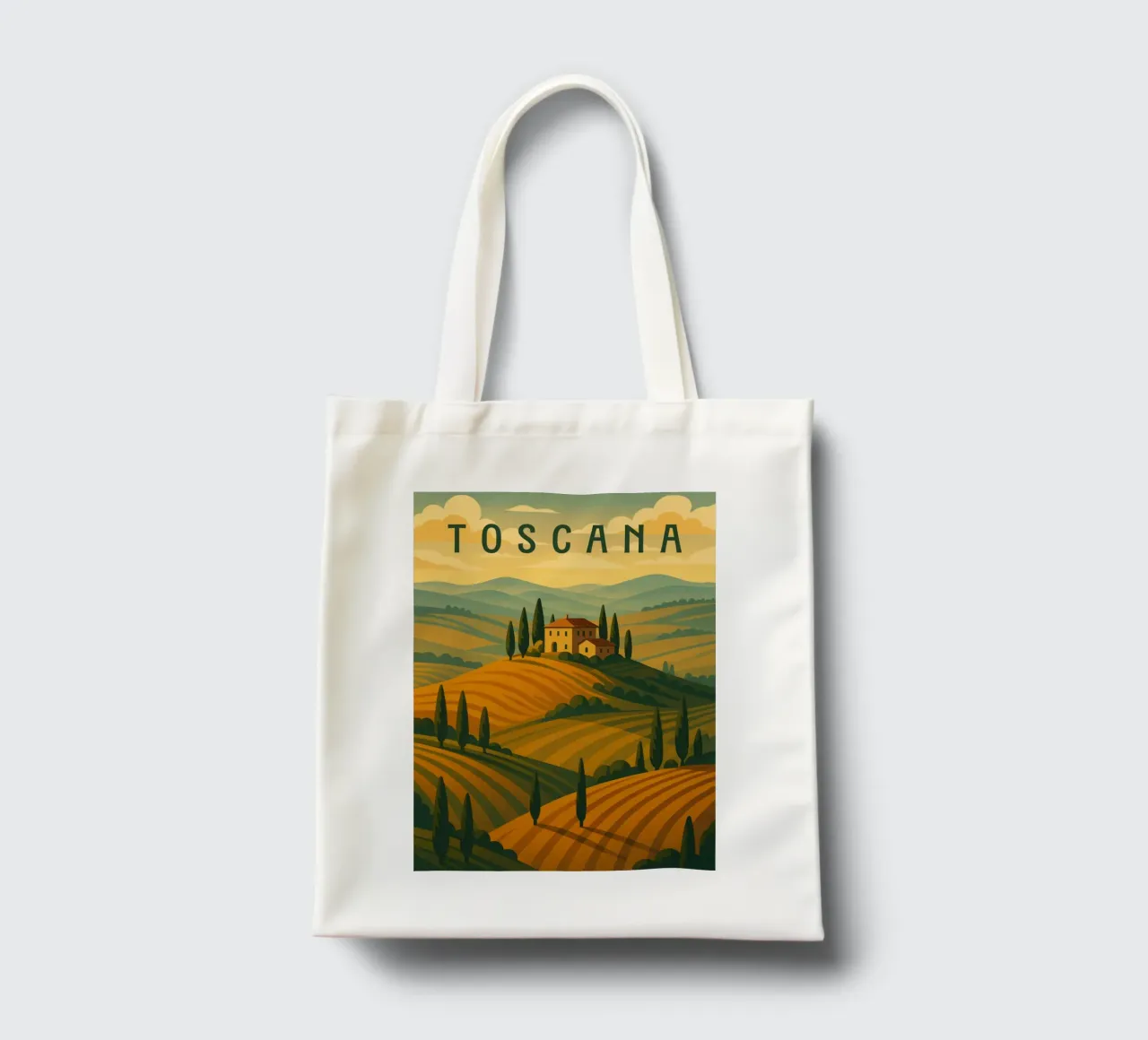 Tuscany Travel Poster Italy – Rolling Hills & Cypress Roads tote bag by Wanderlust