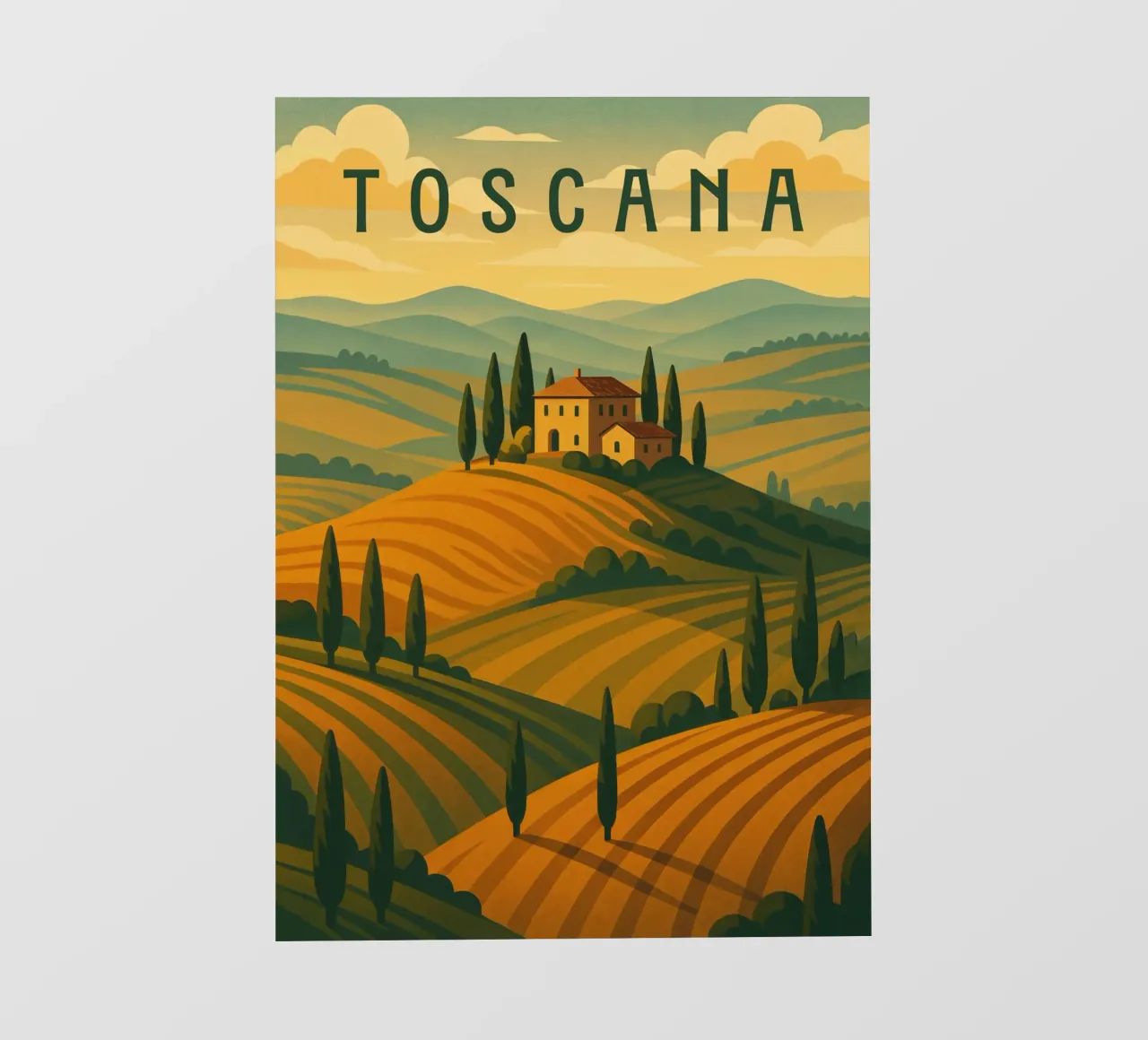Poster di viaggio sulla Toscana - Colline ondulate e strade di cipressi telo in pvc da Wanderlust