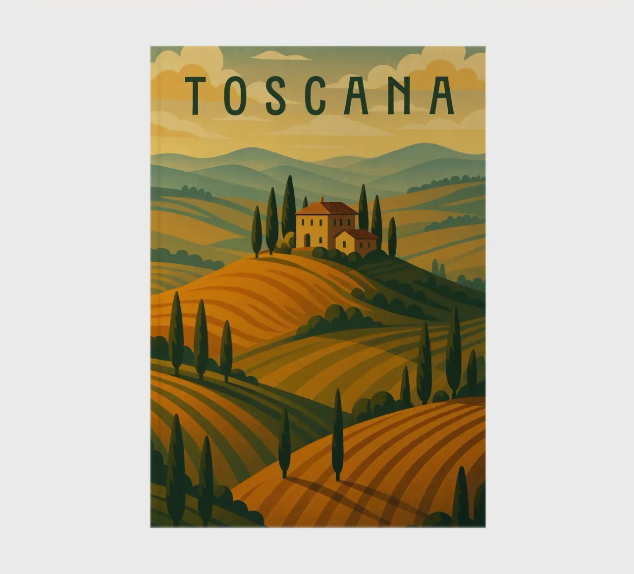 Tuscany Travel Poster Italy – Rolling Hills & Cypress Roads notebook by Wanderlust