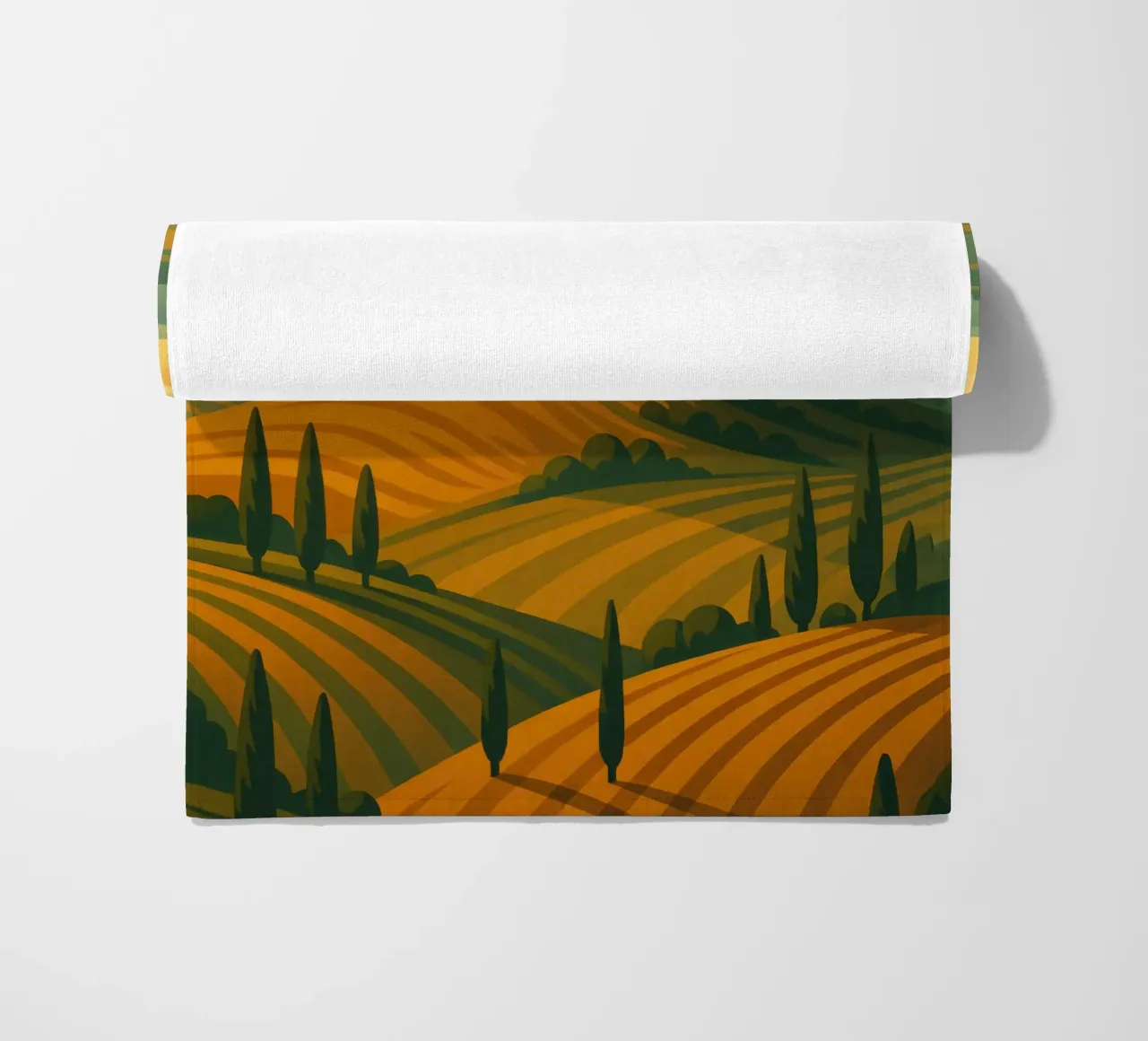 Tuscany Travel Poster Italy – Rolling Hills & Cypress Roads beach towel by Wanderlust