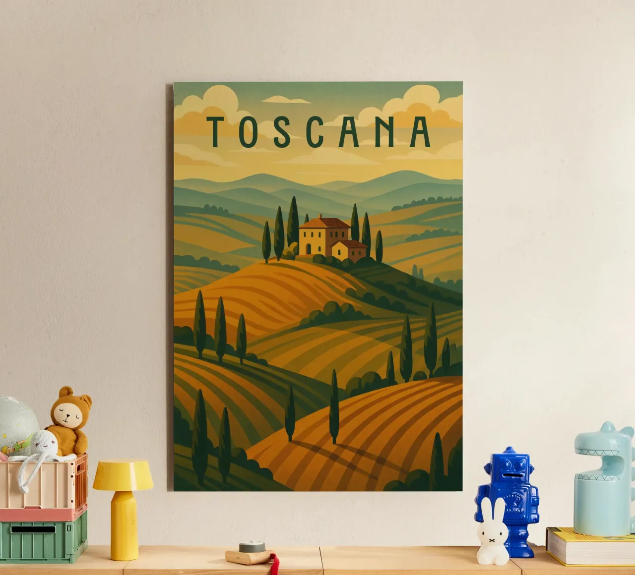 Poster di viaggio sulla Toscana - Colline ondulate e strade di cipressi alluminio dibond da Wanderlust