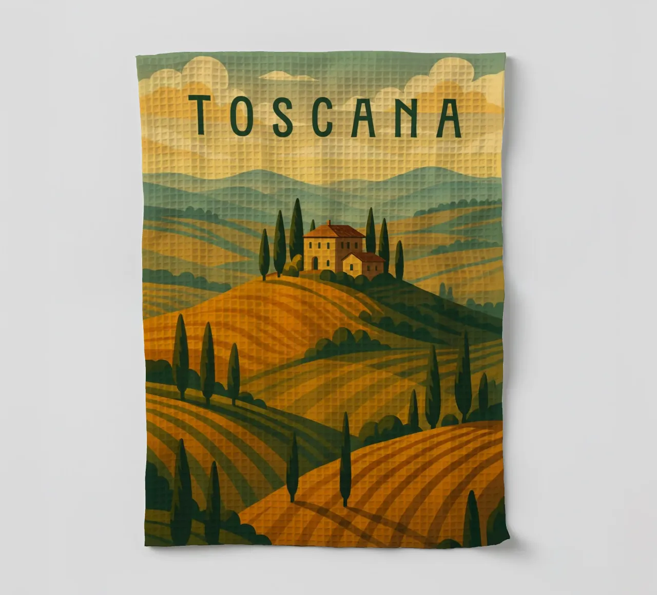 Toskana Reiseposter Italien - Rolling Hills & Cypress Roads Geschirrtuch von Wanderlust