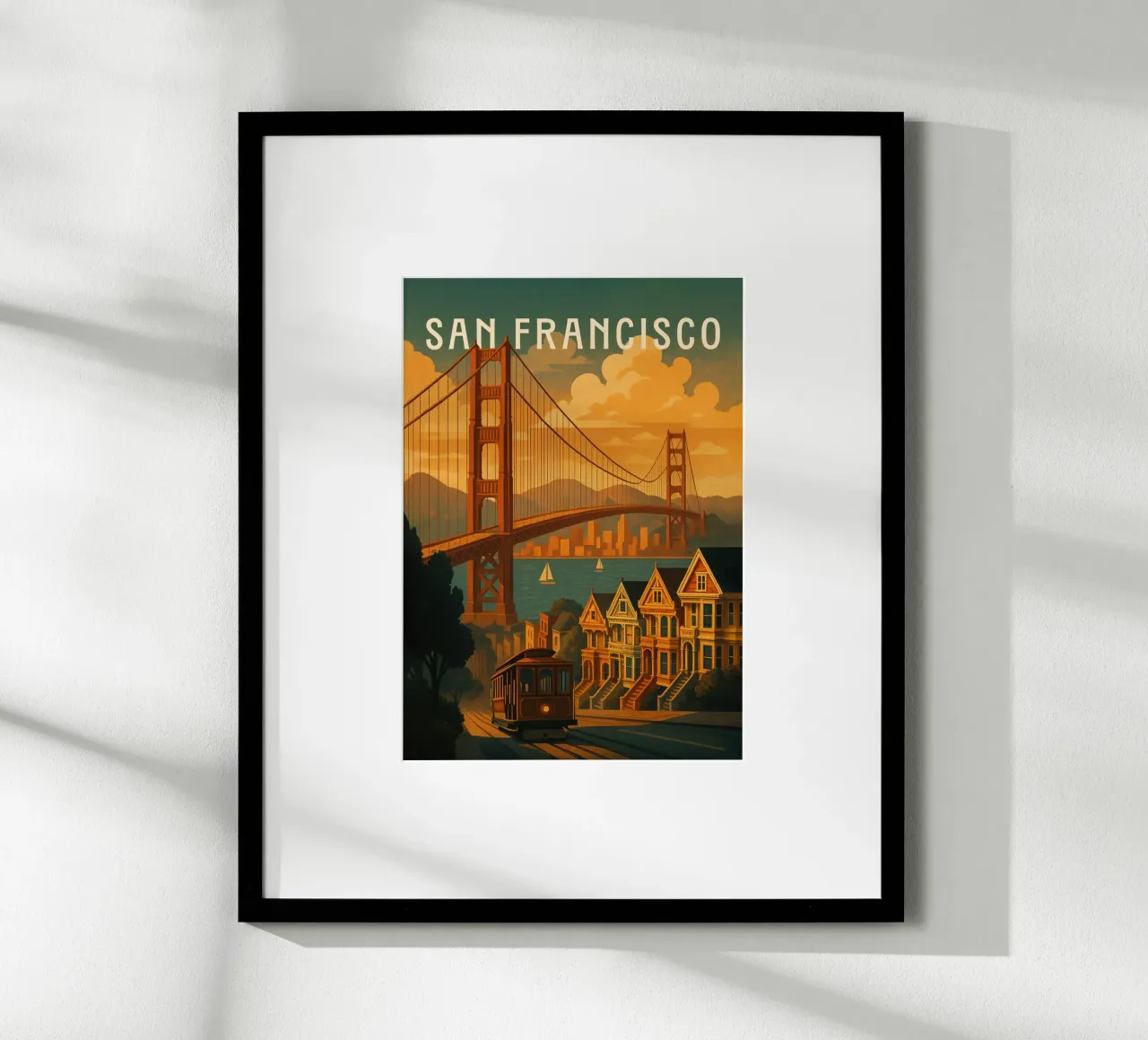 Poster di viaggio di San Francisco - Golden Gate e costa urbana poster con telaio in alluminio da Wanderlust