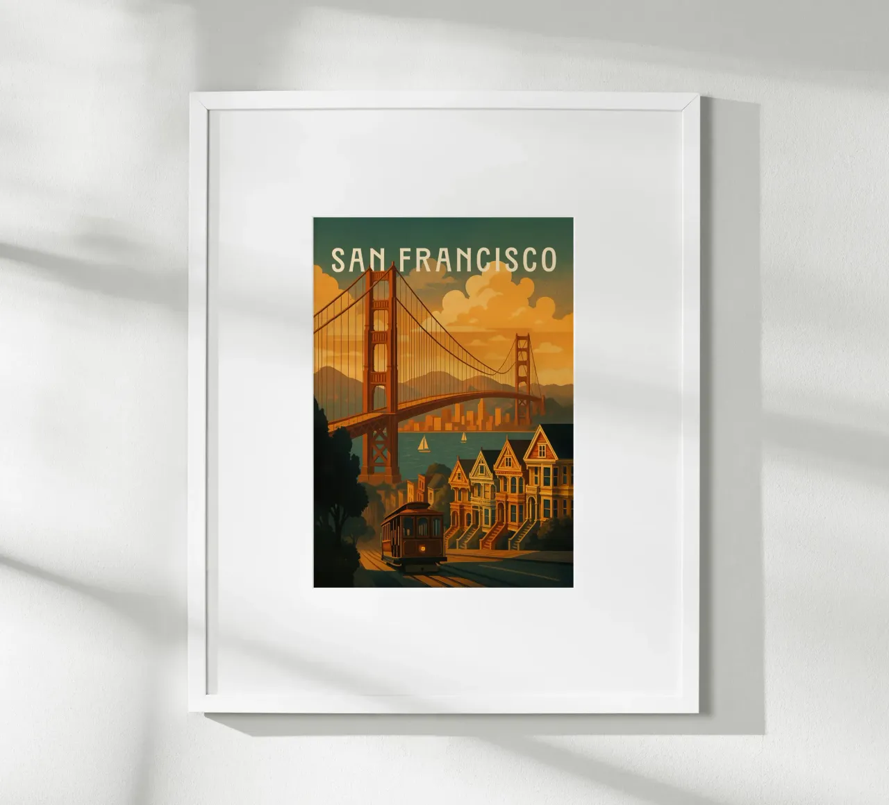 Poster di viaggio di San Francisco - Golden Gate e costa urbana poster con telaio in alluminio da Wanderlust