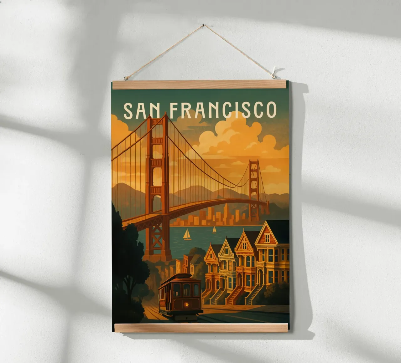 Poster di viaggio di San Francisco - Golden Gate e costa urbana poster con telaio in alluminio da Wanderlust