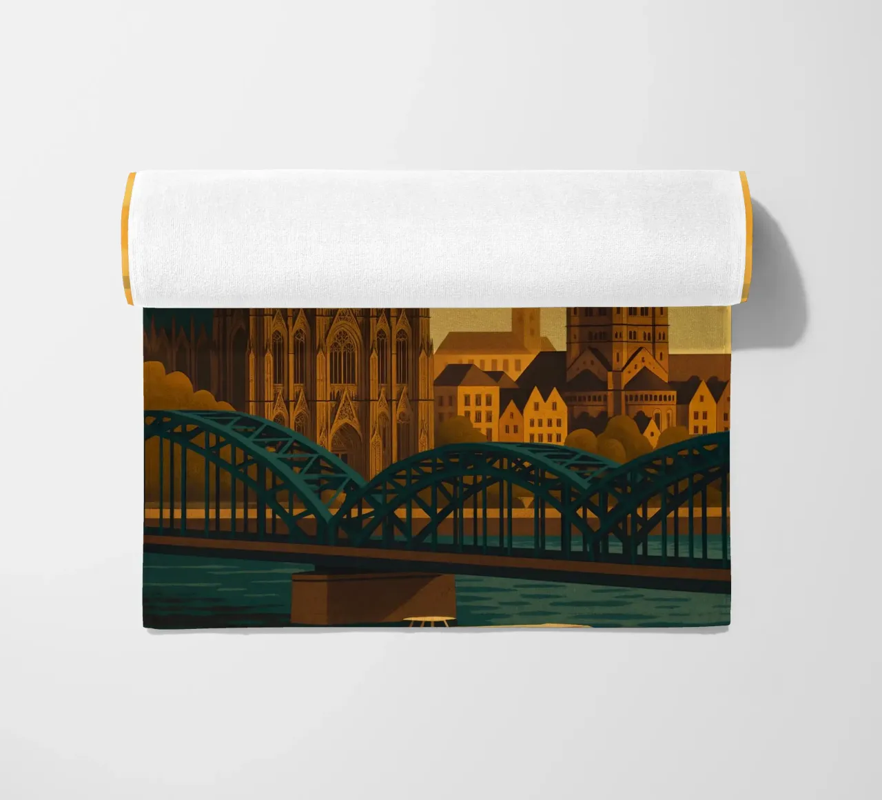 Poster di viaggio Colonia Germania - Cattedrale e vista sul fiume Reno telo mare da Wanderlust